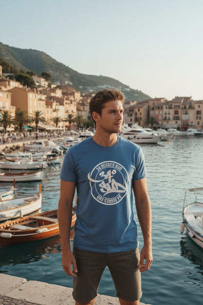 T-shirt homme Royal Blue coupe droite coton bio logo central — 34 Degrés Sud