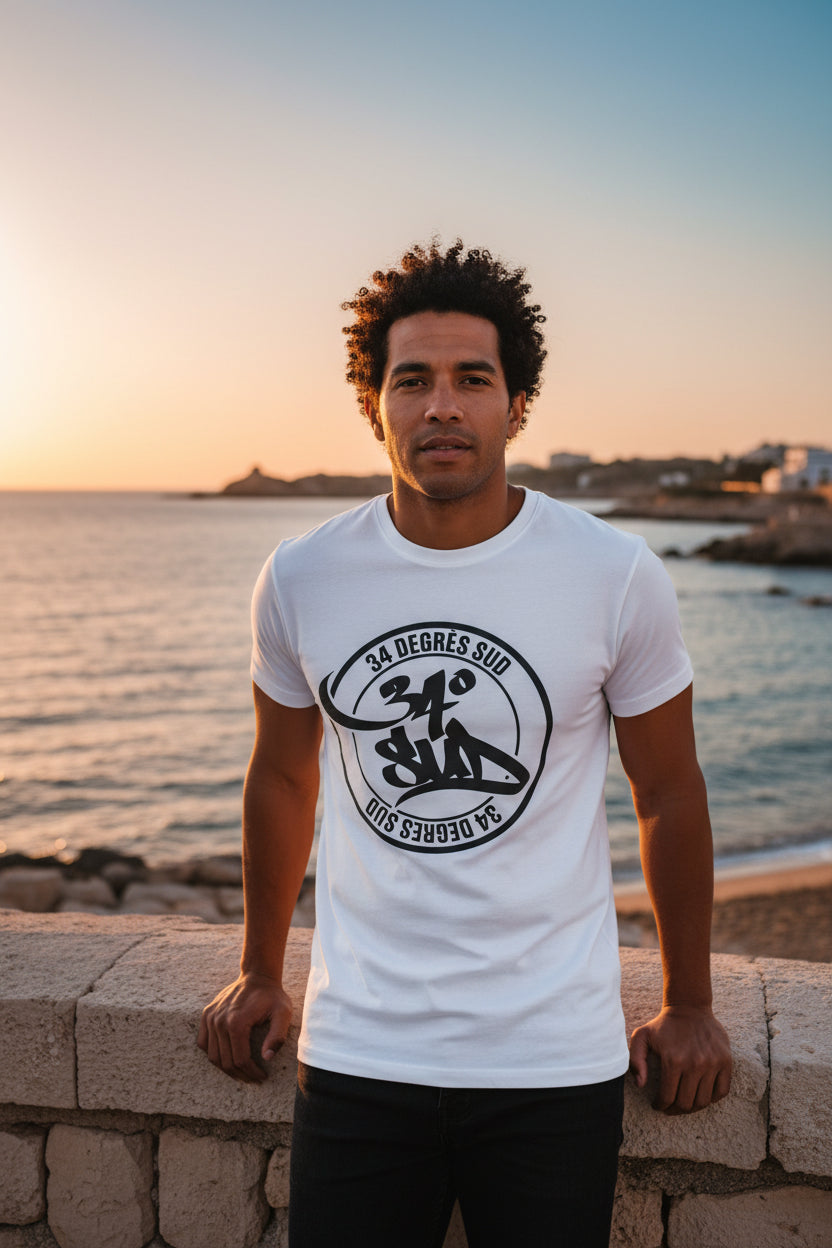 T-shirt homme Blanc coupe droite coton bio logo central — 34 Degrés Sud