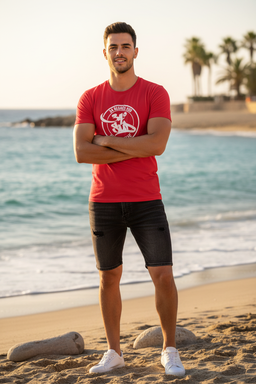 T-shirt homme Rouge coupe droite coton bio logo central — 34 Degrés Sud
